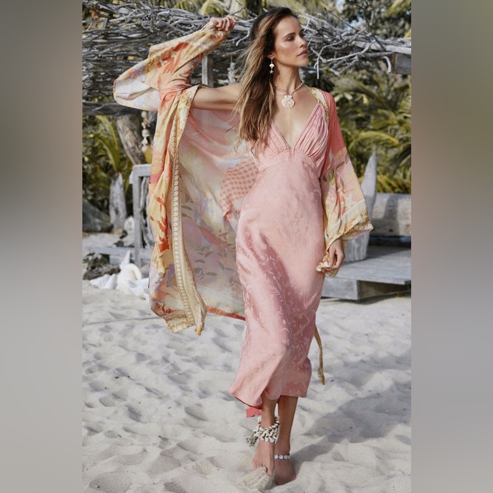 Spell Pink Slip Dress with Floral Kimono